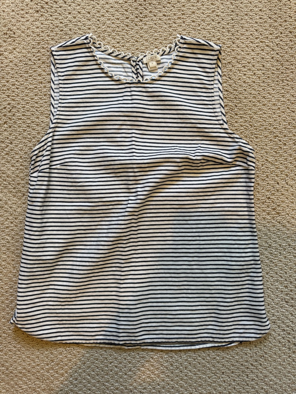 J. Crew Navy and White Striped Cotton Tank Blouse with Loop Trim